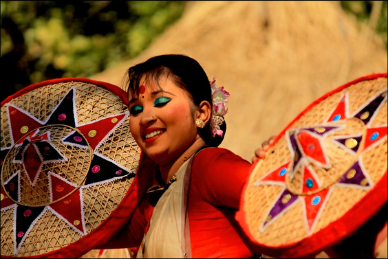 Traditional Bihu Folk Dancer