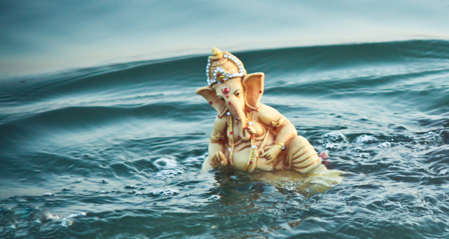 Lord Ganesha gets His form using earth (clay) and returns to earth.