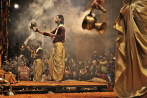 Aroma of incense and sacred chanting of Mantras.